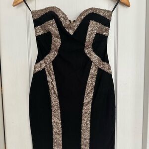 Arden B Black and Gold Strapless Mini Dress